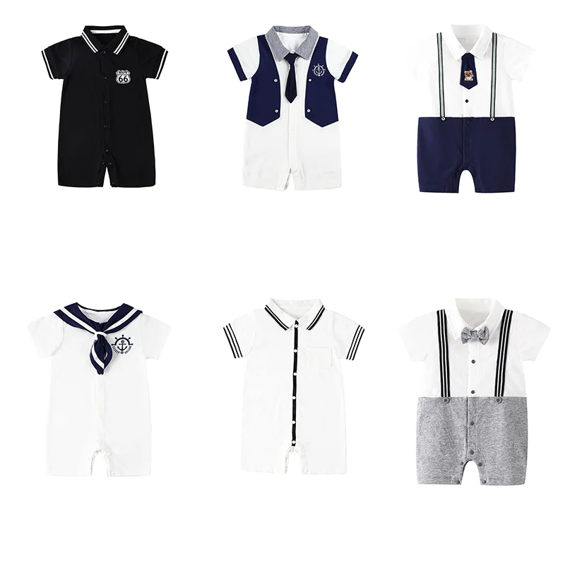 Custom Logo Organic  0 3 6 9 12 18 Month Baby Rompers Jumpsuit Short Sleeve Cute Birthday Baby Romper Cotton Newborn Boy Clothes