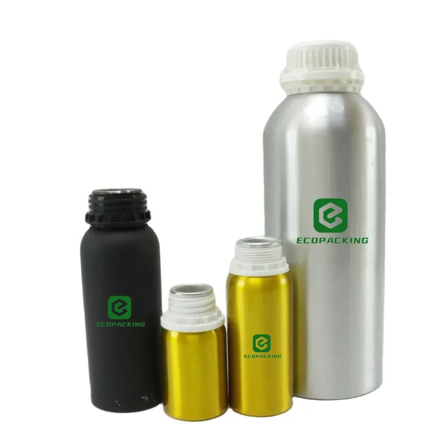 Hot sale aluminum bottle 250 ml 500 ml 1000 ml 1 L matte black empty metal aluminum essential oil bottle with tamper evident lid