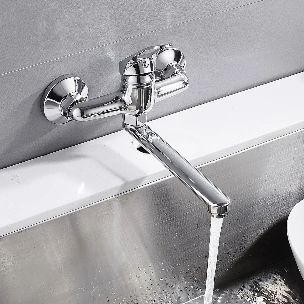 TY-B006 best selling single lever hot cold water brass chrome wall mount kitchen mixer faucet taps with stainless steel spout