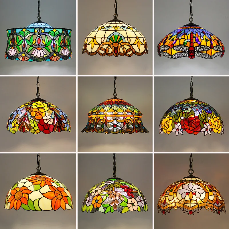 European style Tiffany chandelier living room lamp dining room bar glass art creative ceiling Tiffany chandelier