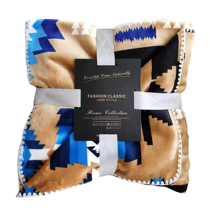 Wholesale price soft Bohemia  aztec print fleece flannel throw blanket