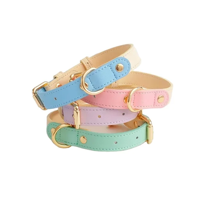 Waterproof Luxury Dog Collar Leather Adjustable Metal Buckle Custom Leather Pet Cat Dog Collar & Lead Wholesales