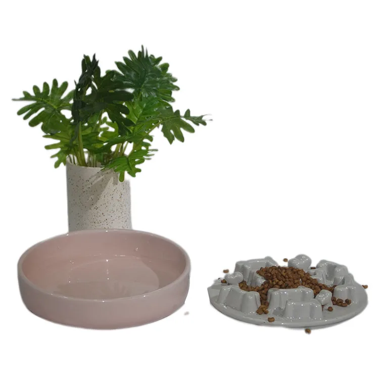 Dolomite Ceramic Anti Slow Eat Feed Dog Bowl For Pet  pet bowl slanted covered pets empire slow feeder bowl