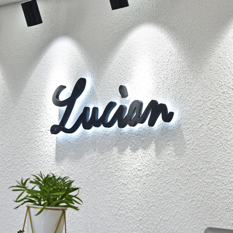 Creative back lit acrylic signage letter customized matt dull polish led lighting sign for brand logo