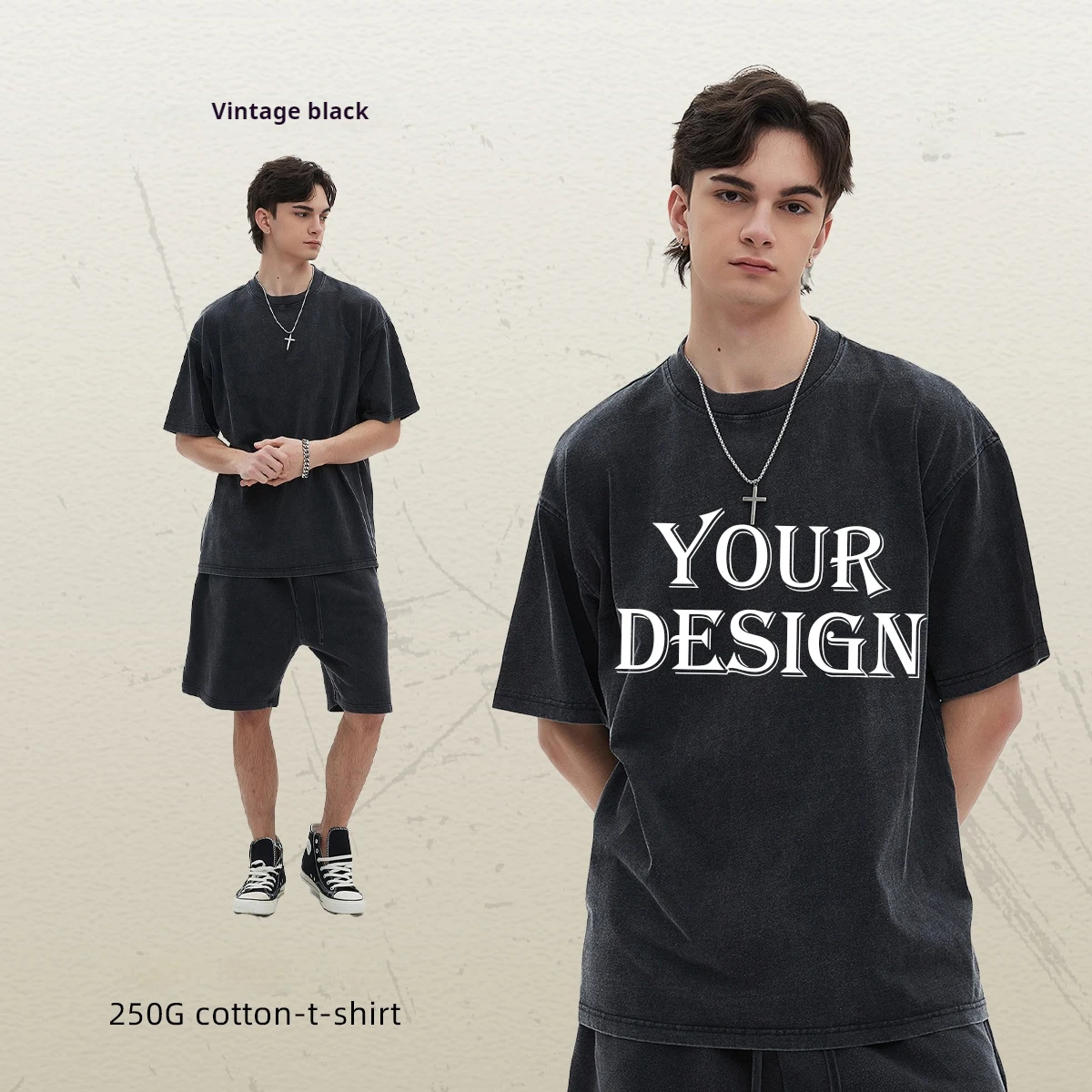 New Fashion Custom Printed Street Vintage T Shirt 250GSM Acid Wash T Shirt Oversize Tee Short Sleeves