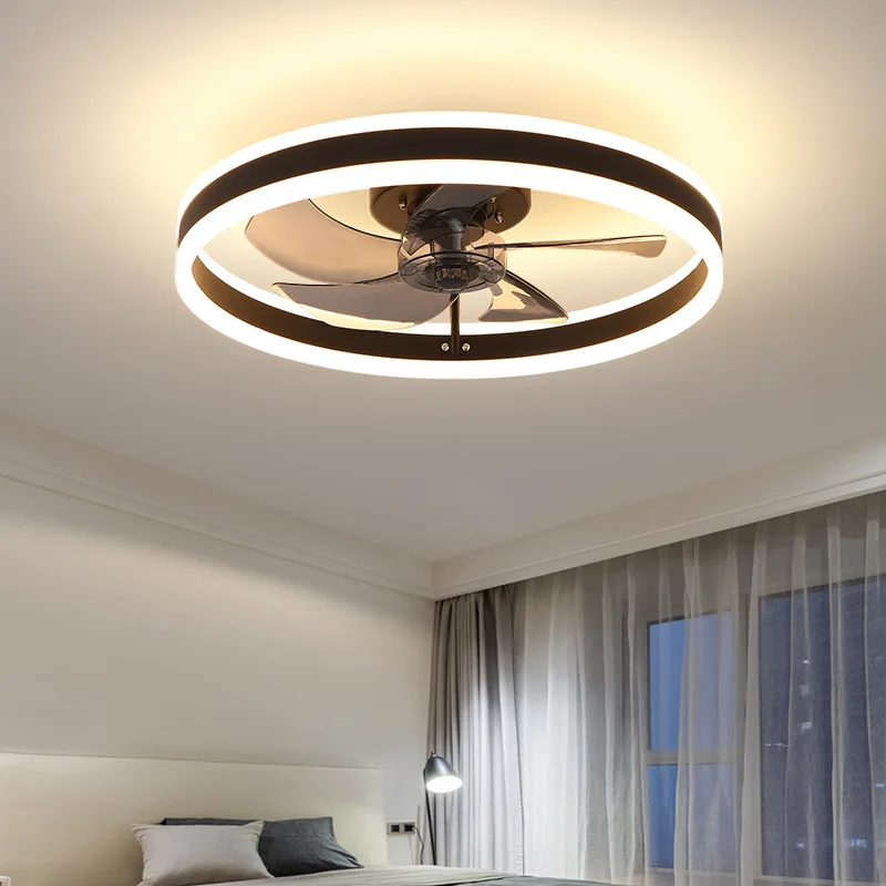 New Bedroom Kitchen 5 Blades 6 Speeds DC Dimmable Remote Control Round Celling Fan with Light