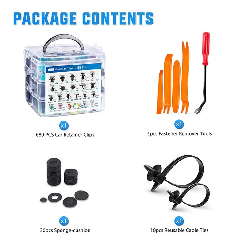 680Pcs + 45pcs Car Retainer Bumper Clips Plastic Fasteners Kit Auto Body Push Rivets Fender Liner