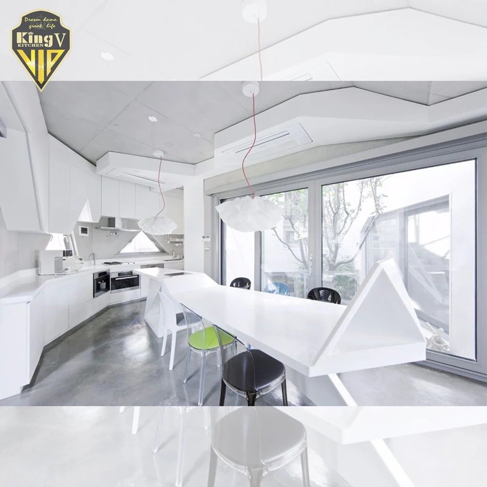 Modern custom make high gloss lacquer kitchen cabinet white kitchen cabinets waterproof KINGV