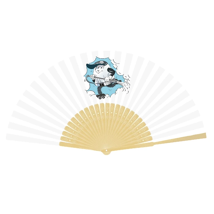 Promotional bamboo paper fabric custom printed folding hand fan