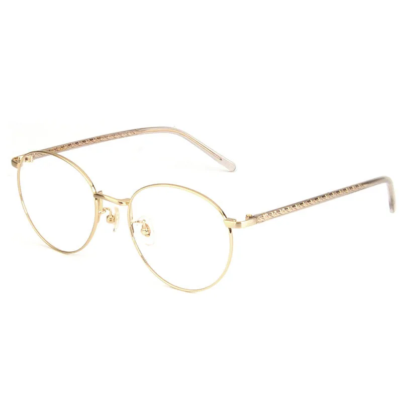 Качественные очки с круглой металлической оправой, полная оправа, готовые Золотые Ретро очки для близорукости, очки с золотой оправой (1600249470021)