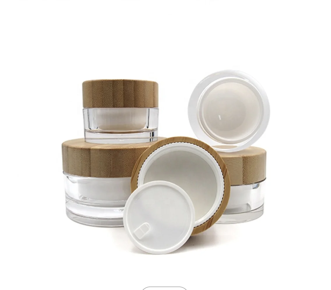 Black Round Ball Acrylic Cream Jar with bamboo lids