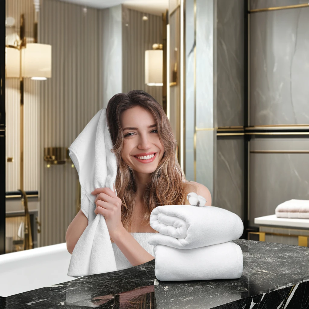 Wholesale Customized 32s Luxury Embroidered Logo White 100% Cotton Terry Bath Towel Sets for Spa and Hotel