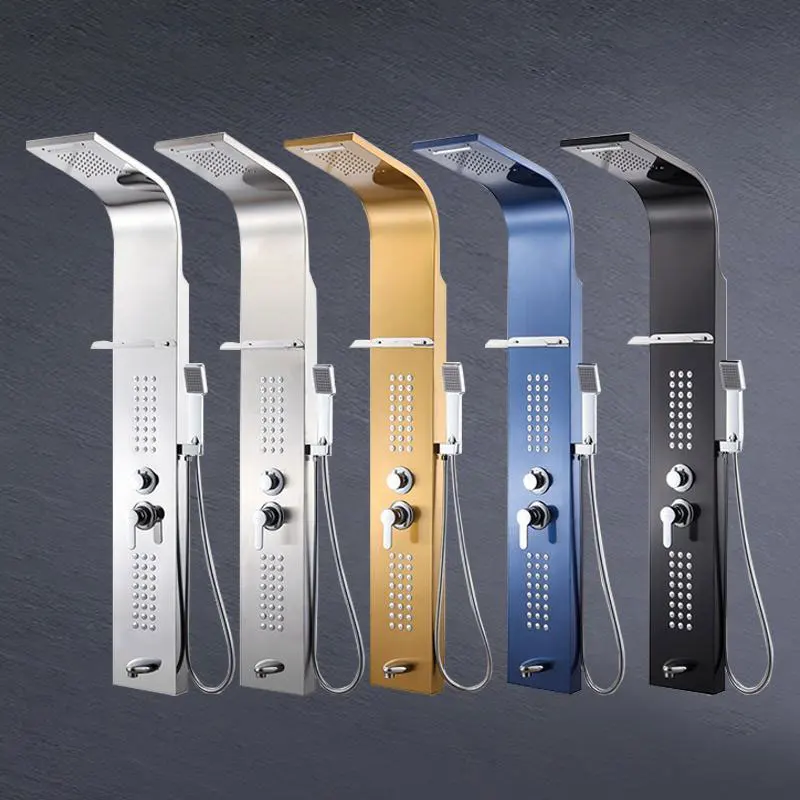 ROVATE Shower Panel Stainless Steel Wall Mounted LED Black Shower Column Set Bathroom Massage Shower Wall Panel Column Tower