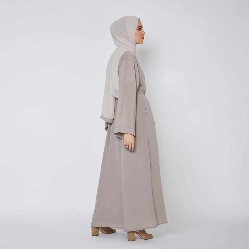 Pyjama Femme Dubai Women Muslim Solid Color Long Sleeve Corset Casual Dress Islamic Ladies Flower Abaya Kaftan