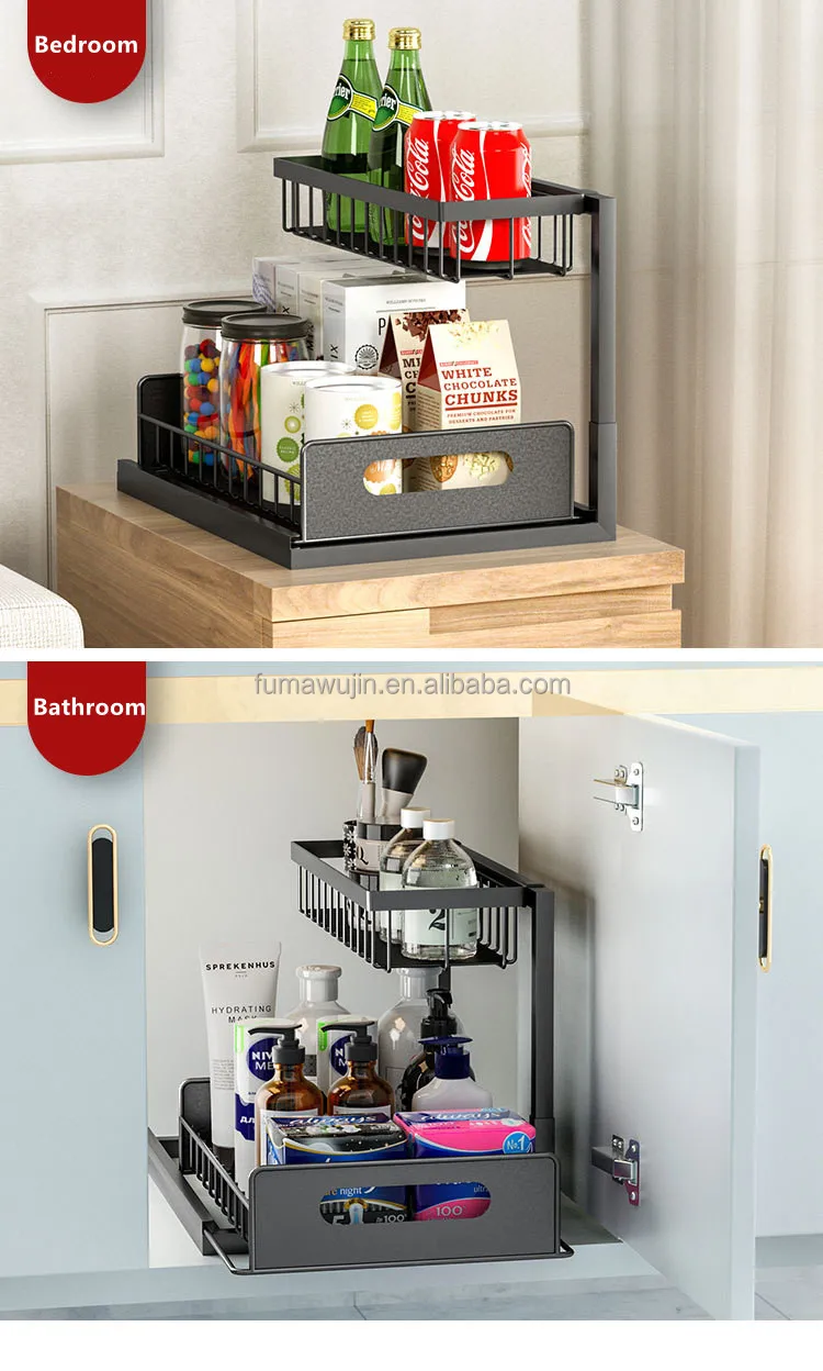 New home products L shape 2 layers metal bedroom bathroom rack white under sink organizer rack