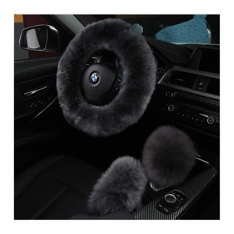 Women Girl Winter Warm Car Accessories Fur Car Steering Wheel Covers