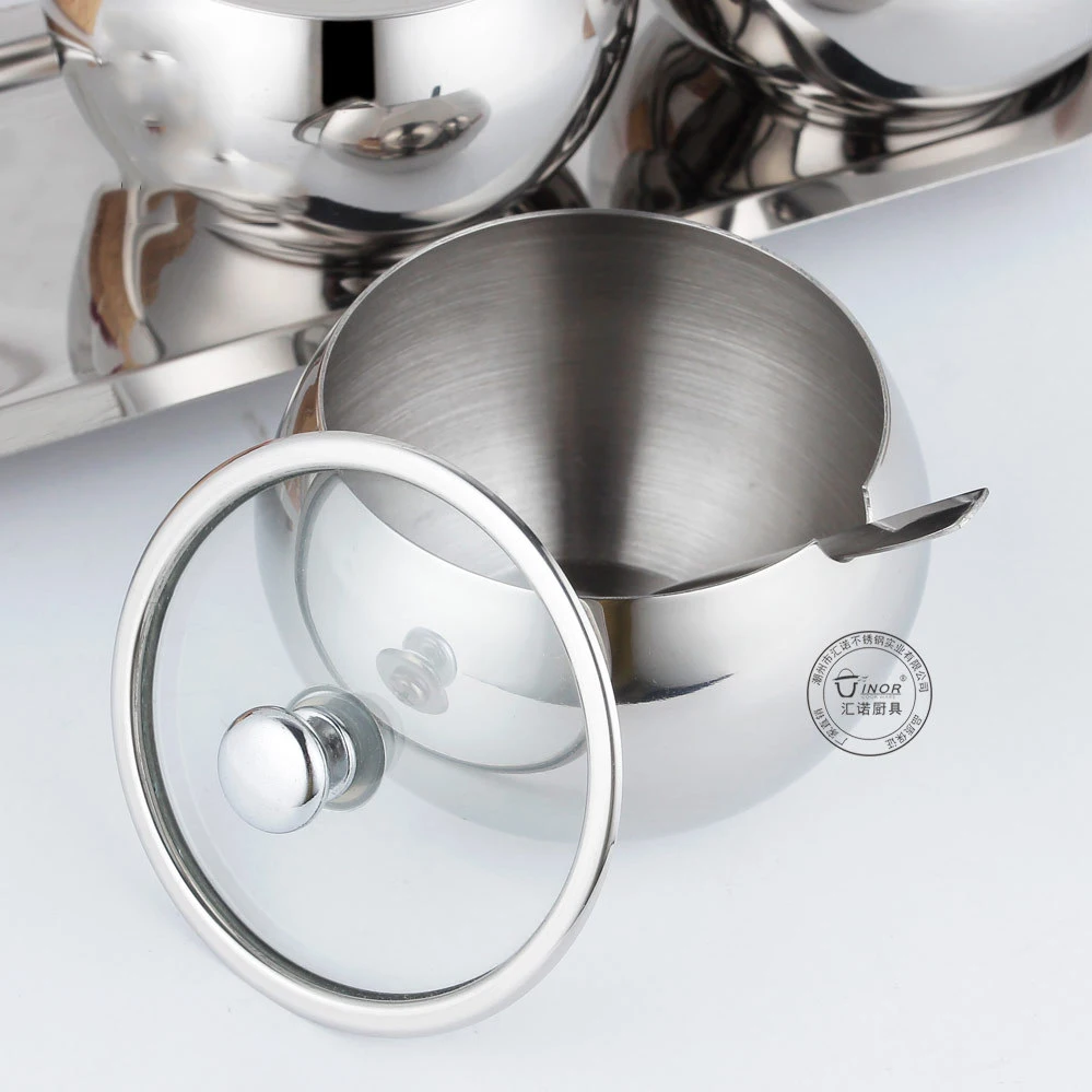 304 Stainless Steel Seasoning Box Set Kitchen Spice Jar Set With Spoon And Visible Lid