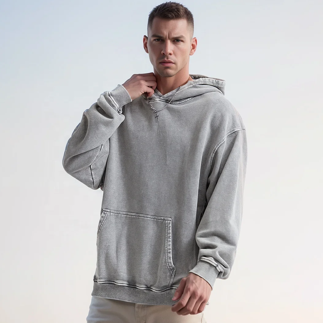 INFLATION Acid Washed Hoodie Men Custom Logo Printed OEM Black Oversized Men Sweatshirt Hoodie