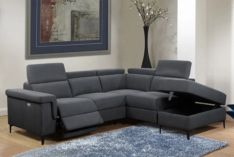 The most popular nordic Light Gray color velvet fabric living room furniture L shaped sofa bed with adjustable headrest and USB