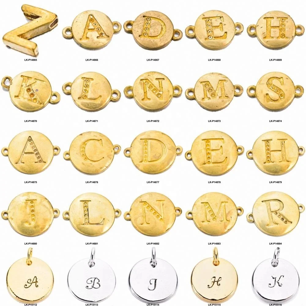 
2021 newest design round shape gold zircon jewelry charm pendant alphabet letter pendant charms with loop 