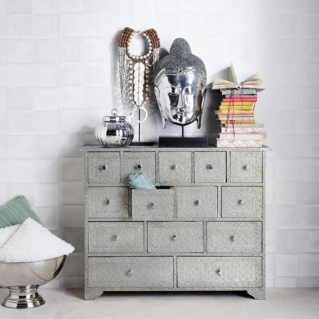 White Metal Embossed Chest of 14 Drawer Chest Of Drawers Bedroom Furniture Storage Drawer cabinet Living Room White Dresser set