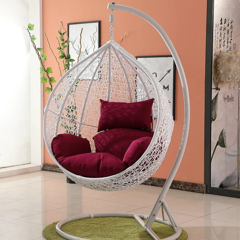 Factory Direct Sale Cheap Wicker Adjustable Single Rattan Patio Swing Chair Nest Ceiling Rocking  Black Egg Swing