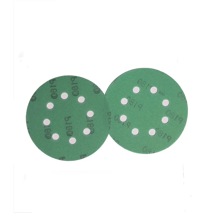 5Inch 125mm 8 holee Grit100 Green Polyester Film Backing Hook&Loop Sand Paper Sanding Disc