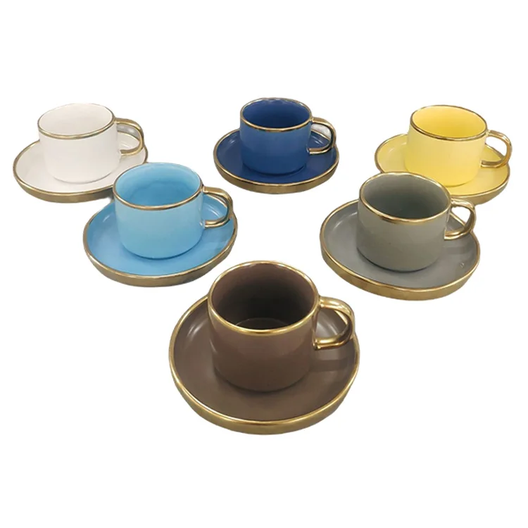 Hot Sale 6 Colors Turkish Coffee Cup Porcelain Cup and Sauce Arabic Coffee Set with Color Box