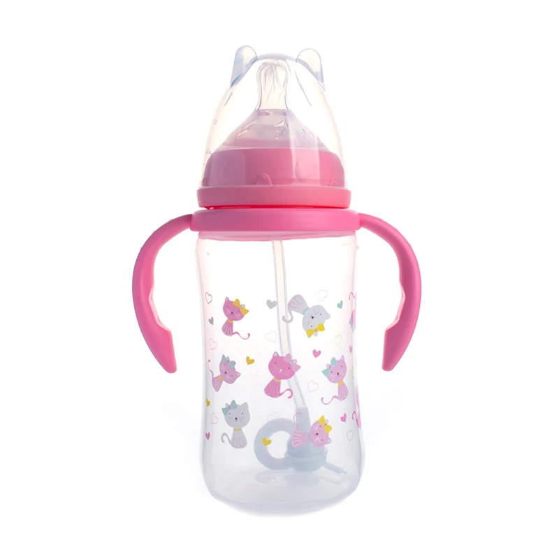 Food Grade 320ml Anti Drop Baby Nursing Bottle Bpa Free Cartoon Infant Feeding Bottle With Handle