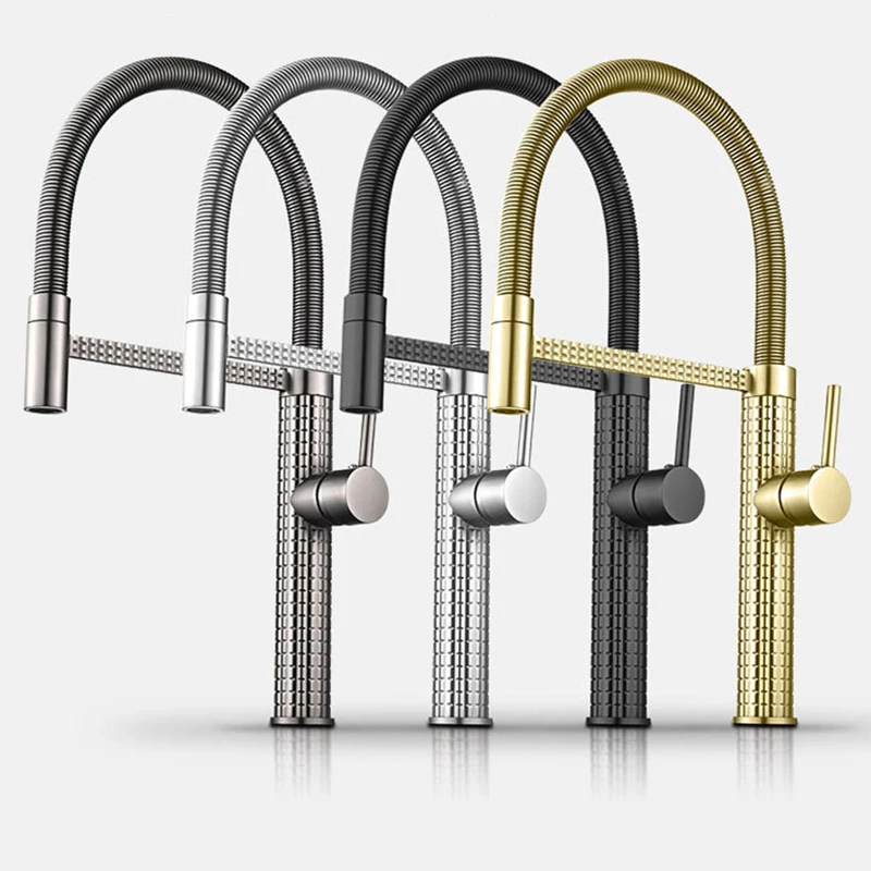 Silicon Flexible Hose Faucet Taps Golden for Kitchen Sink Faucet with Pull Down Brass Modern Contemporary Ceramic Single Handle