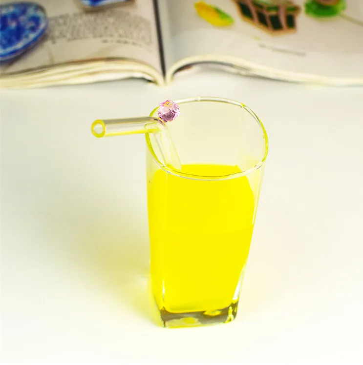 Лидер продаж креативная прозрачная стеклянная трубочка для защиты губ в форме цветка сока взрослых и детей