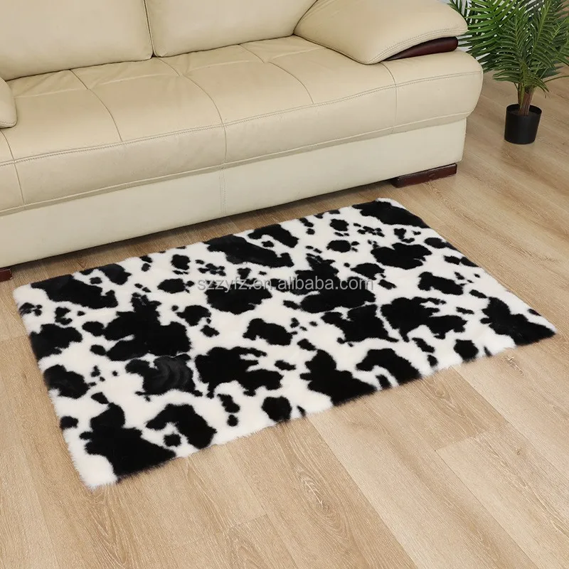 Bedroom non-slip Carpets And Rugs Cowhide Faux Fur Rug 3d Printed  Living Room Cow Print Plush Rabbit Fur Carpet Mat
