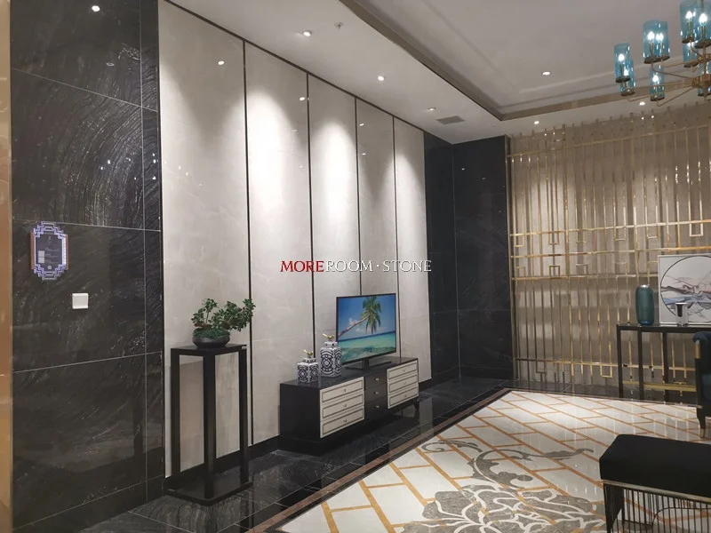 Foshan MOREROOM STONE Grade AAA Black Wooden Marble Stone Look Glazed Porcelain Bathroom Floor and Wall Tiles