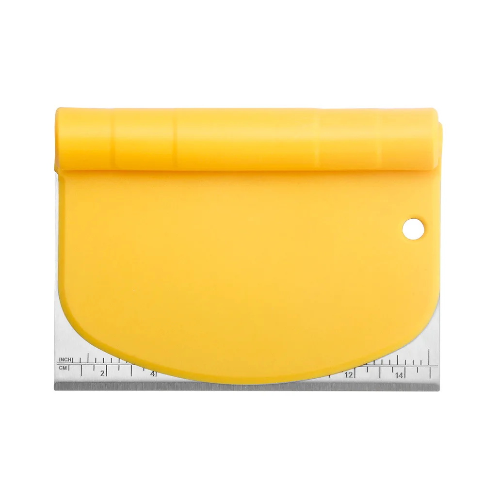 2 in 1  Multifunctional Flexible Yellow Stainless Steel Bowl Bench Dough Scraper  Baking Tools with Measurement Marks