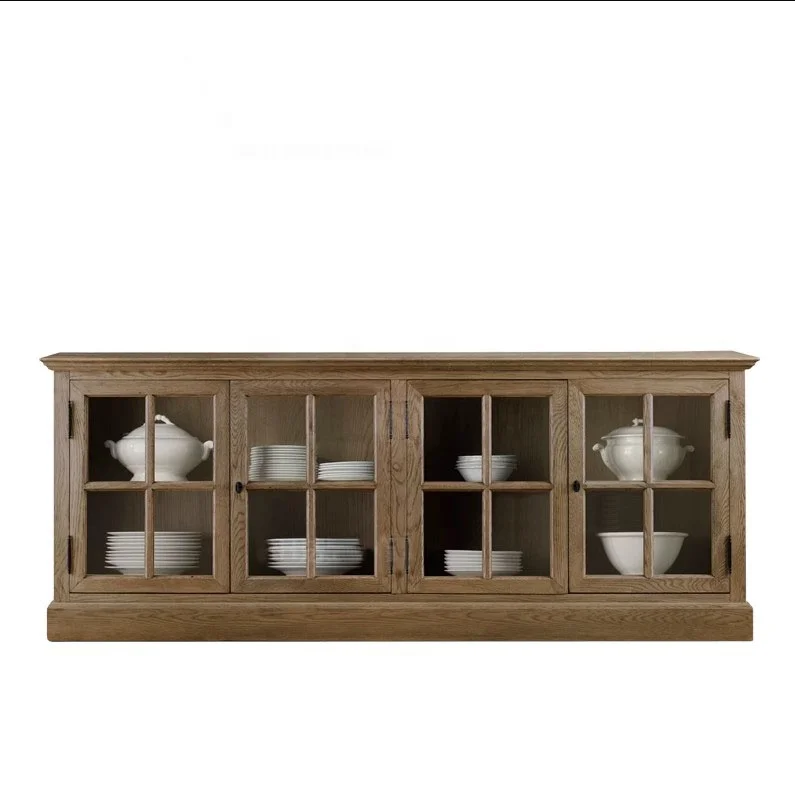 American style RH solid wood retro restaurant sideboard 4-door storage cabinet