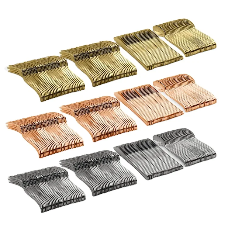 Heavy Duty Silverware Set Rose Gold Plastic Silverware Gold Knives Forks and Spoons For Party