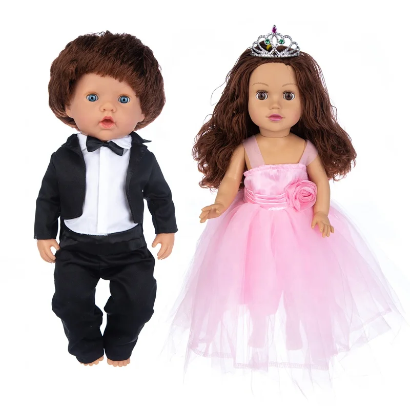 Source manufacturer wedding clothes dress and suits bride and groom 18 inch vinyl baby doll