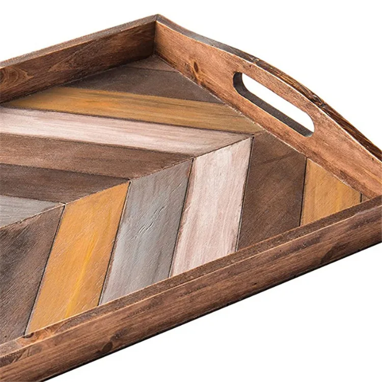 High quality cheap mygift Rustic village style Rectangular solid serving tray wood