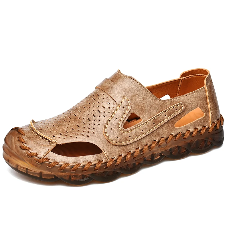 
Hand woven leather thick soles men slippers 