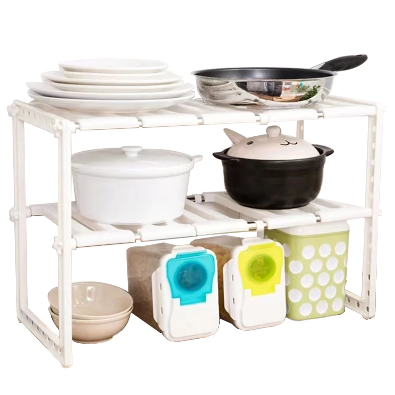 Stainless steel under-sink shelf kitchen shelf bowl rack wardrobe storage retractable compartment layer shelf adjustable