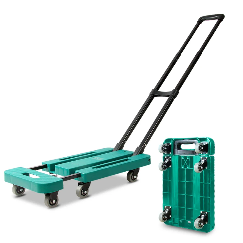 
Hand Carts Truck Cart Platform Trolley Six Wheels Steel for Warehouse Green Moving Goods, Easy to Fold Transport Stainless Steel 