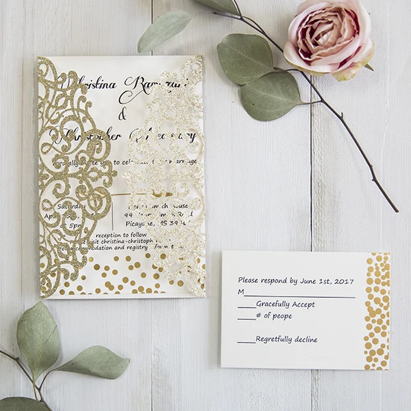 Wholesale Cheap Unique DIY Navy Laser Die Cut Wedding Invitation with Satin and custom laser invitation cards