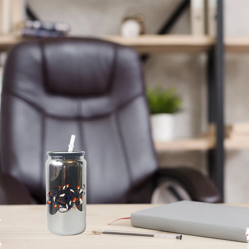 16oz black mirror plated Blank Sublimation tumbler beer glass jar metal middle night mirror glass can cups with lid and straw