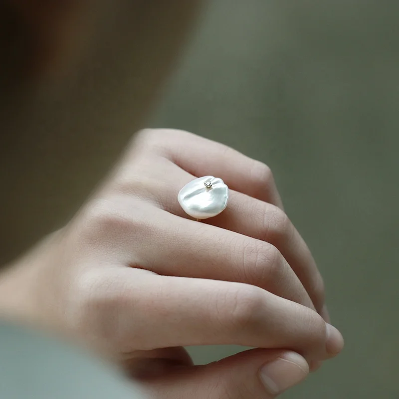 14K Solid Gold Baroque Pearl Style gold ring baroque pearl rings