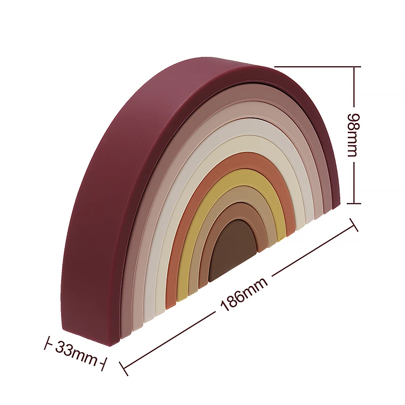 Hot Selling 10 Layers Brown Rainbow BPA Free Food Grade Silicone Building Blocks Baby Teething Kid Toddler Rainbow Stacking Toys