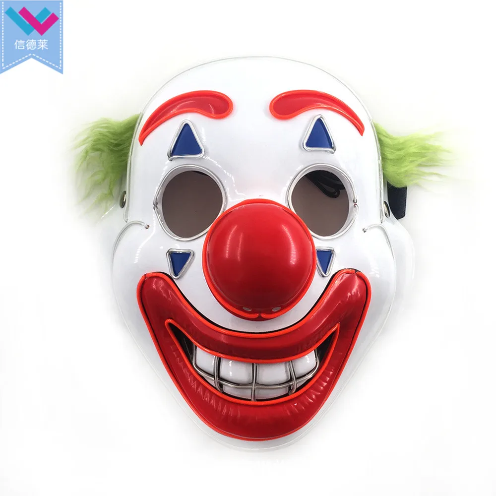 TW-M089 Halloween Clown LED Mask Light Up Props Party Supplies Glowing Joker EL Wire Mask Cosplay Party Decoration
