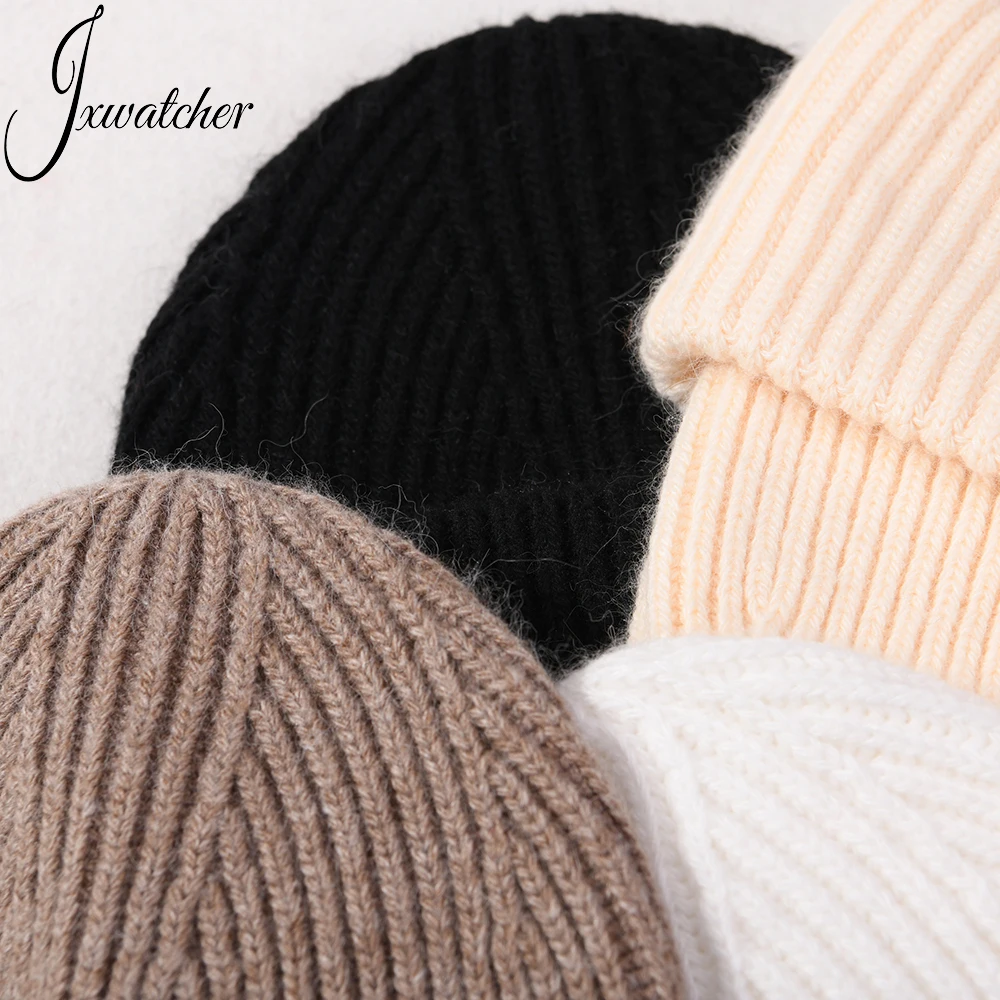 Soft Double Cuffed Thick Warm Custom Logo Wholesale Wool Knitted Hat Pure Color Plain Unisex Winter Cashmere Gorros De Invierno