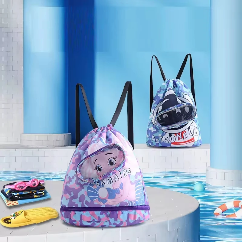 2024 New Cute Cartoon Beach Backpack Ready Stock Children Dry Wet Separation Waterproof Storage Swimming Bag for Swimming Glass