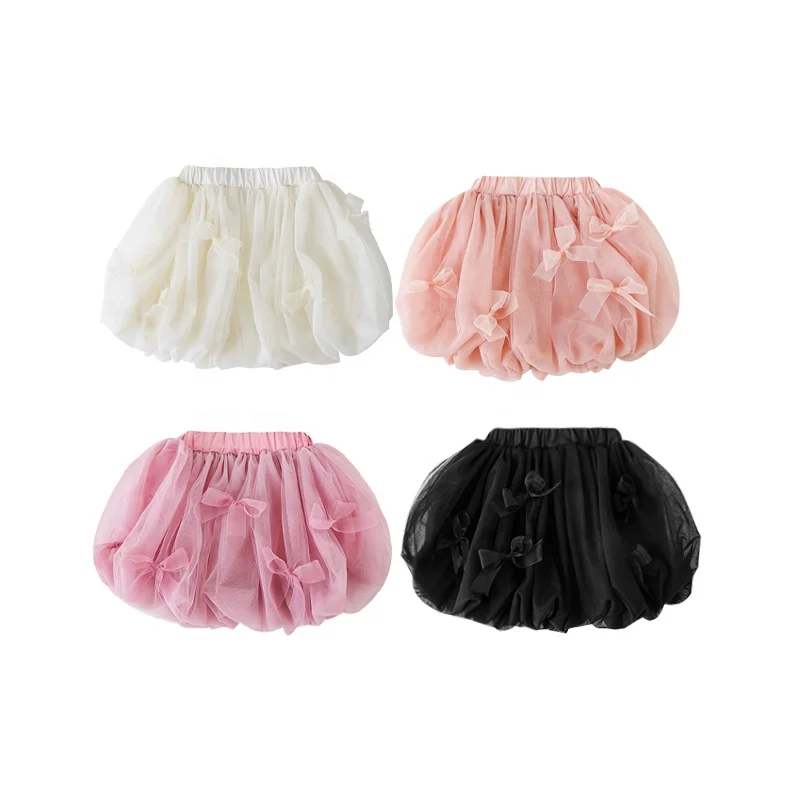 New Arrivals Spring Baby Girls Skirts Elastic Waist Mesh Tulle Skirt With Bow Princess Puffy Tutu Skirts