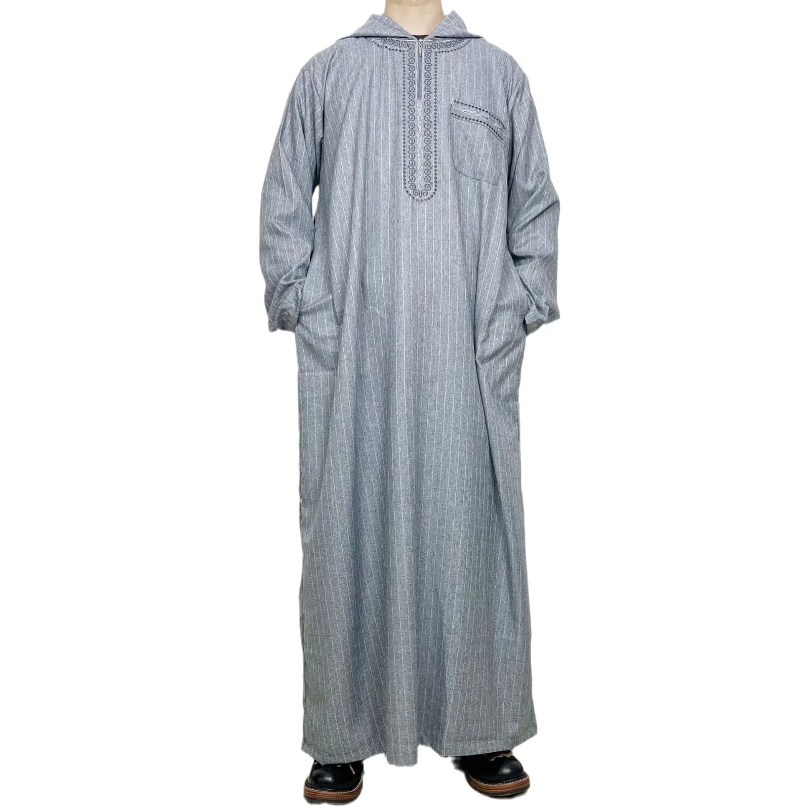 Wholesale Men Long Morocco Style Kaftan Abaya Modern Egyptian Muslim Thobe Islamic Abaya Clothing Dubai Thobe